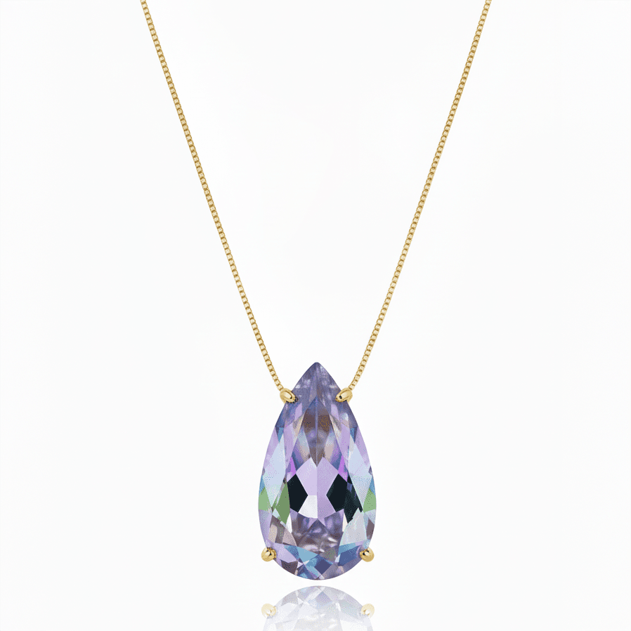 Conjunto de Colar e Brincos em Formato Gota Facetada Cristal Multicolor