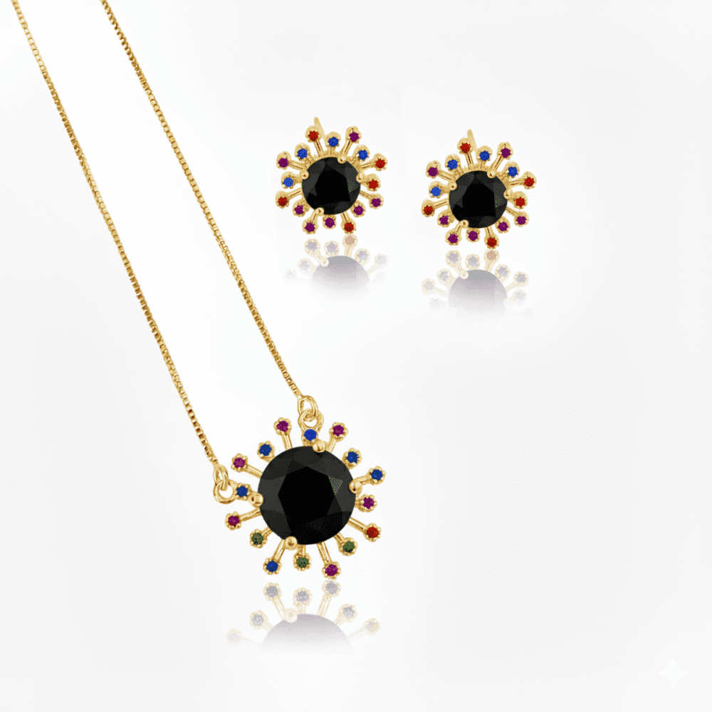 Conjunto Colar e Brincos Ponto de Luz Sol