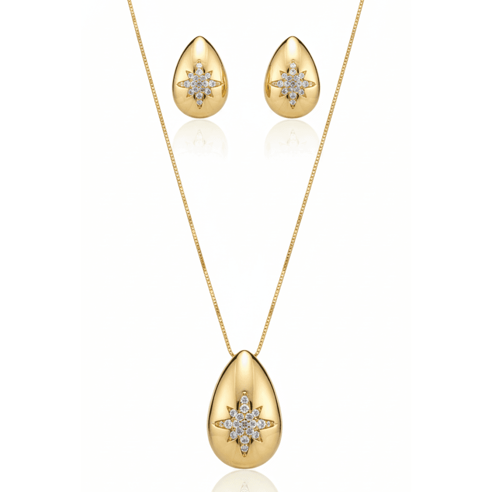 Conjunto Gota Estrela com Cristais Banhado